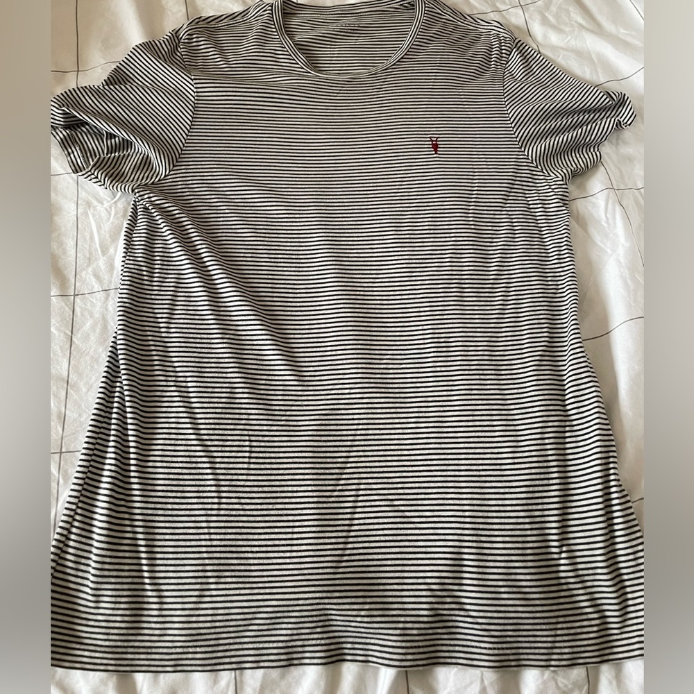 AllSaints white/grey stripped s/s tee